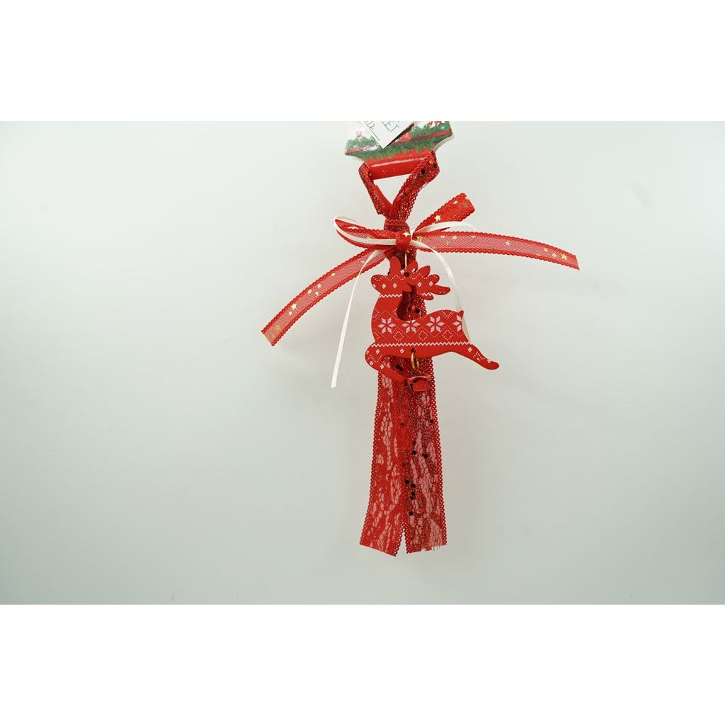 Ornament de brad craciun cerb, rosu, lemn, 25 cm