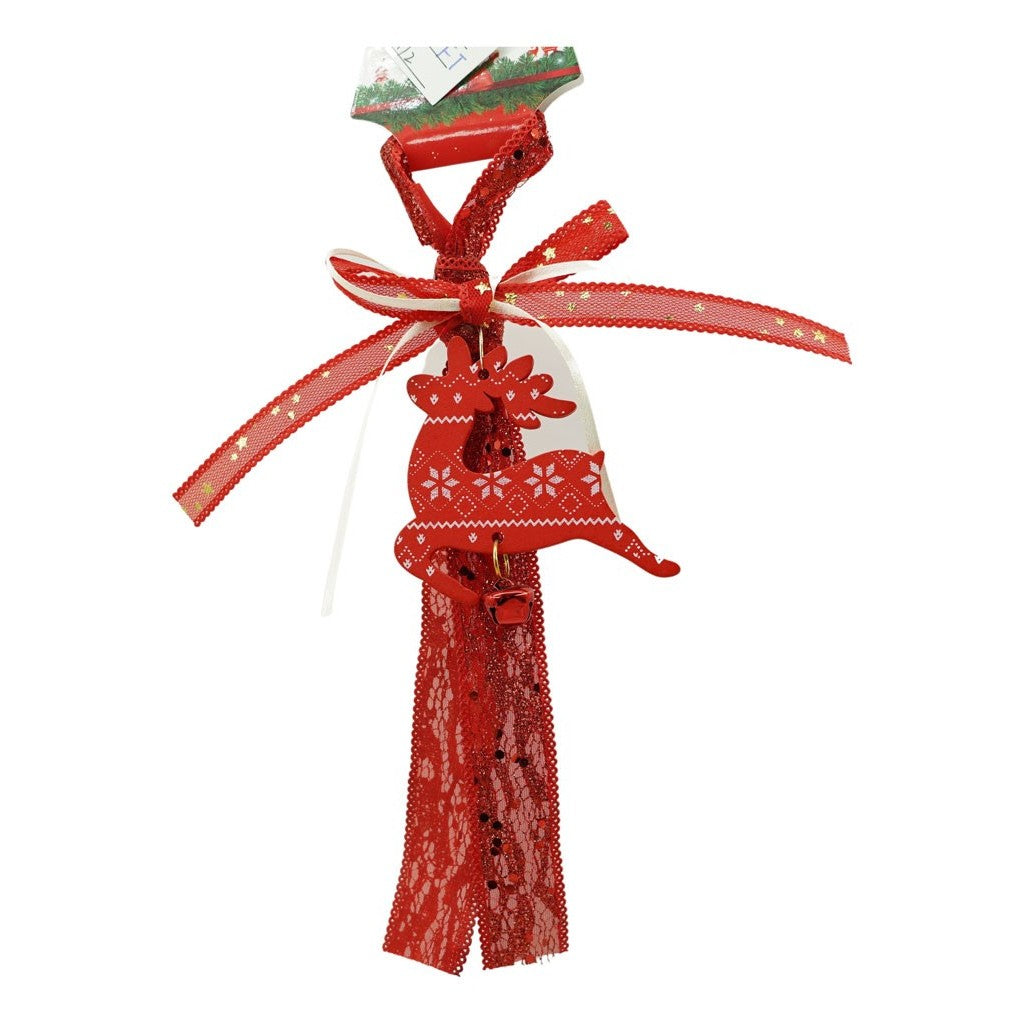 Ornament de brad craciun cerb, rosu, lemn, 25 cm