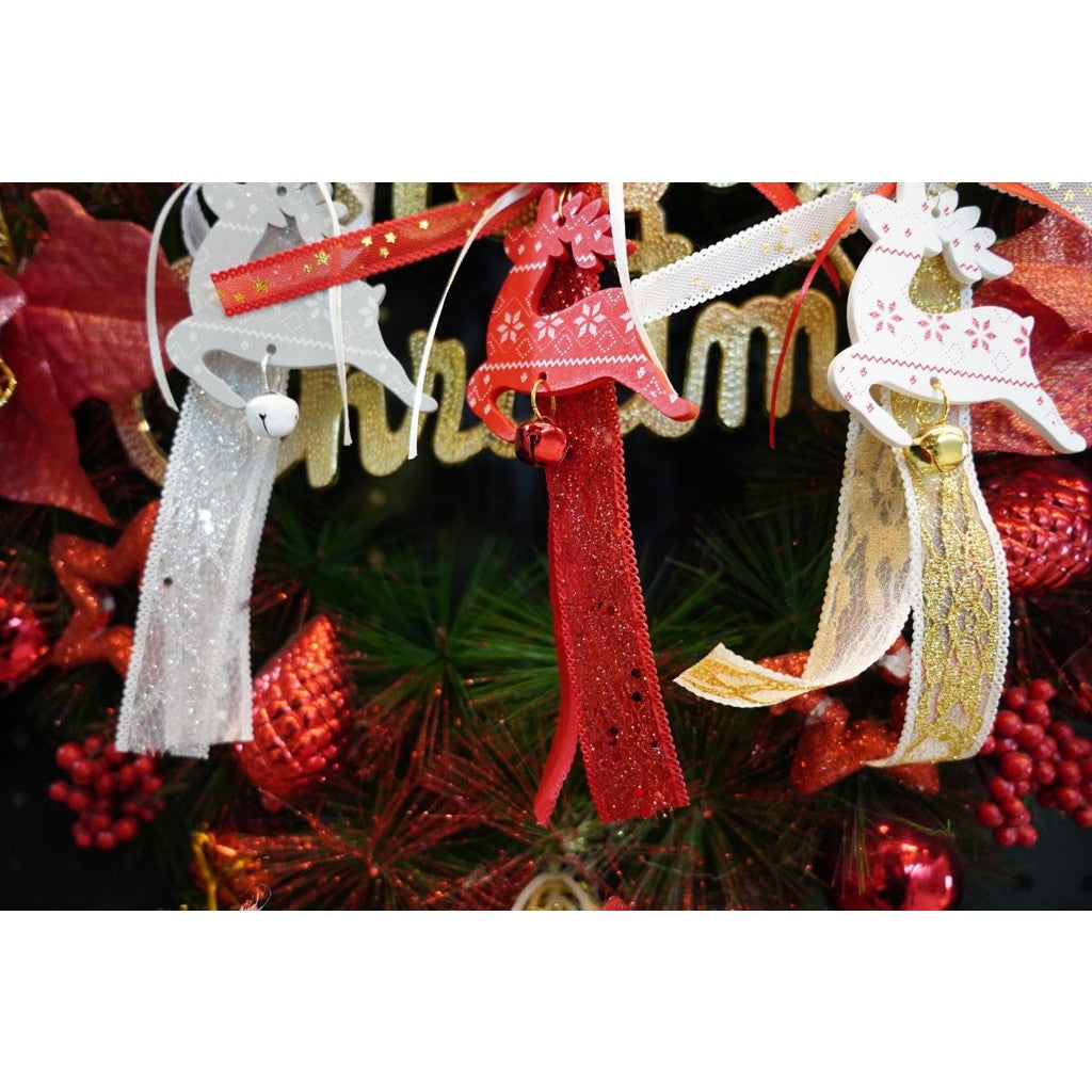 Ornament de brad craciun cerb, rosu, lemn, 25 cm