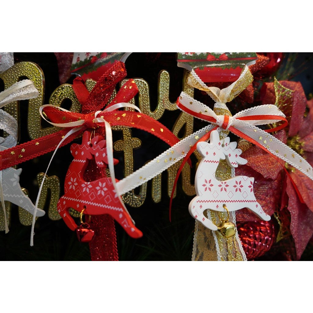 Ornament de brad craciun cerb, rosu, lemn, 25 cm