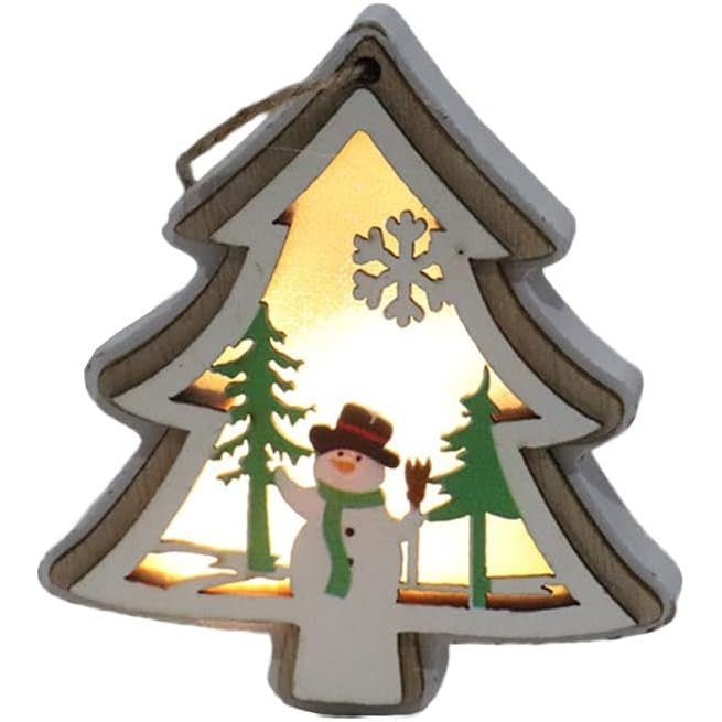 Ornament de Brad, cu Lumini LED, din Lemn, Model Brad, Multicolor