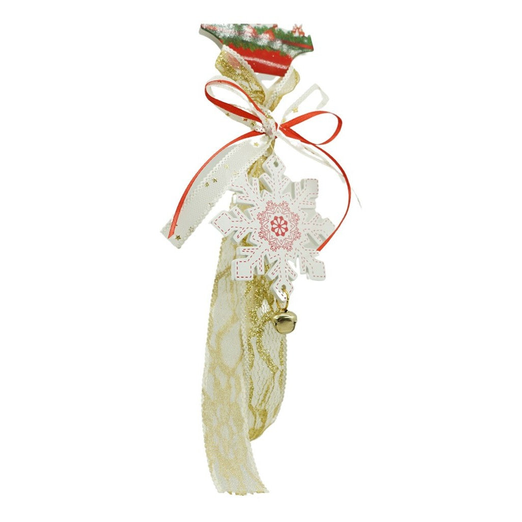 Ornament de brad fulg de nea, alb, lemn, 25 cm