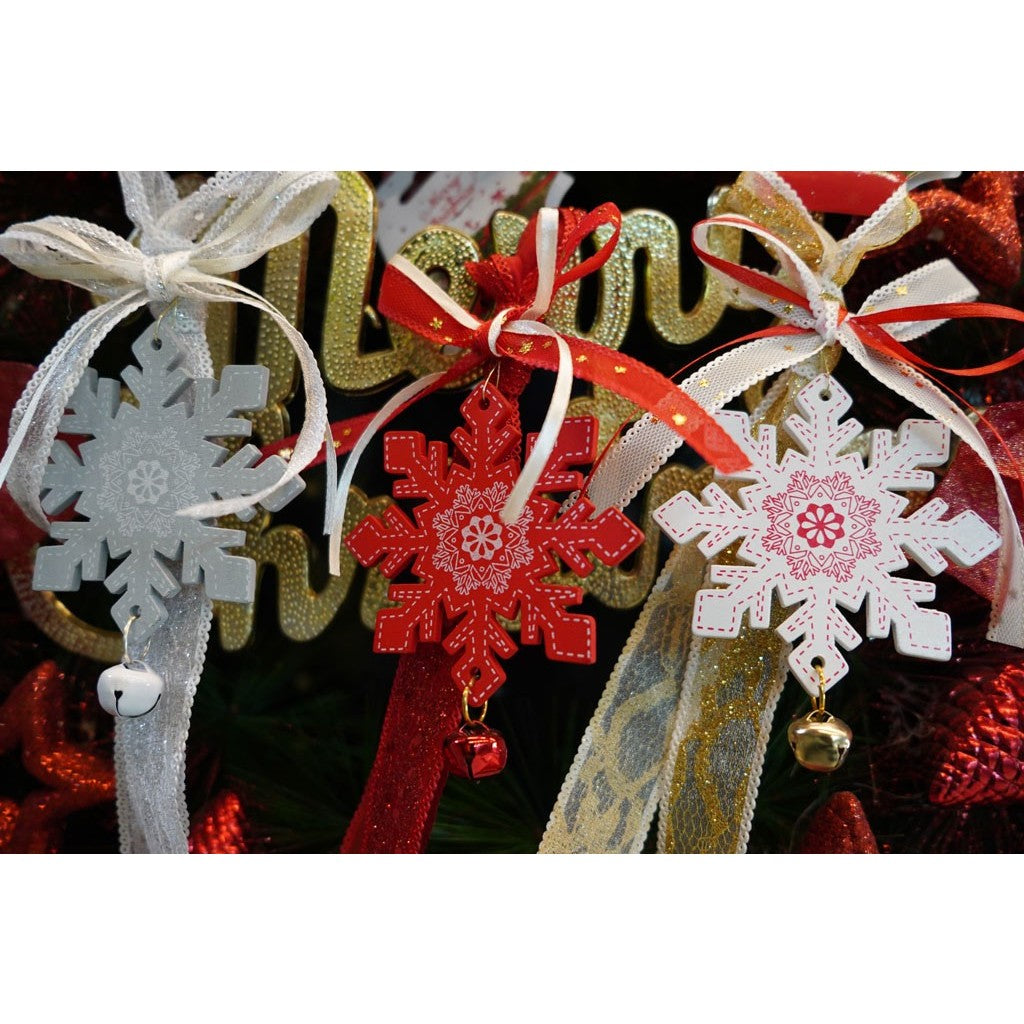 Ornament de brad fulg de nea, alb, lemn, 25 cm