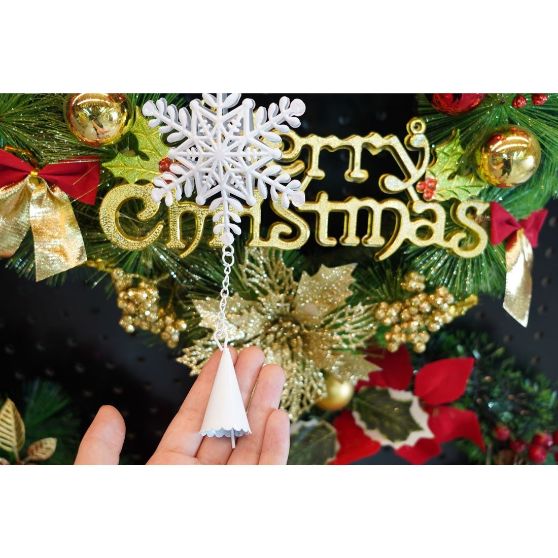 Ornament de brad fulg de nea, alb, metal, 20 cm