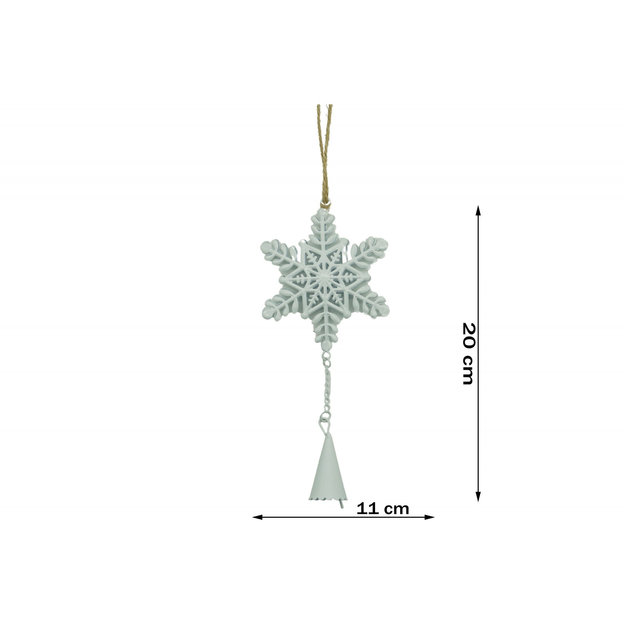 Ornament de brad fulg de nea, alb, metal, 20 cm