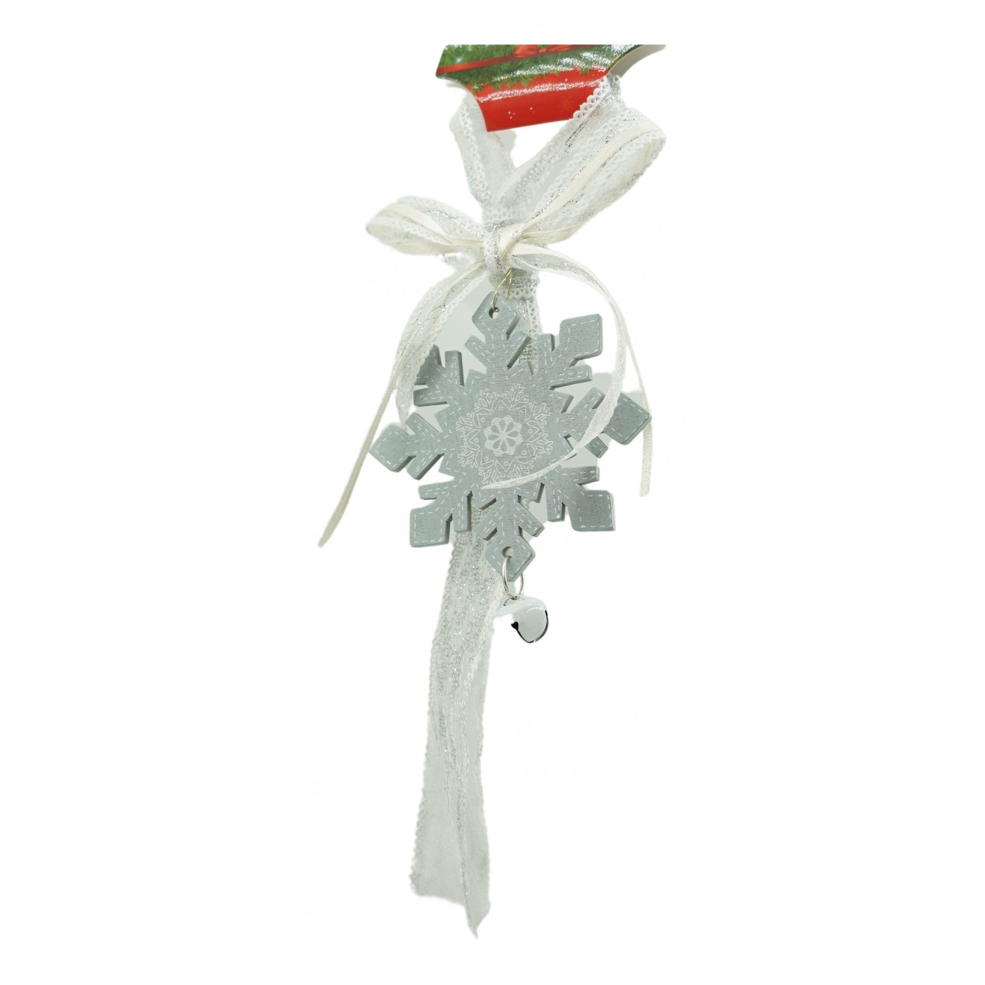Ornament de brad fulg de nea, gri, lemn, 25 cm