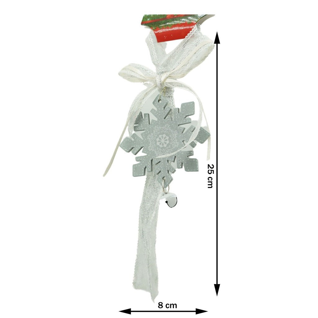 Ornament de brad fulg de nea, gri, lemn, 25 cm