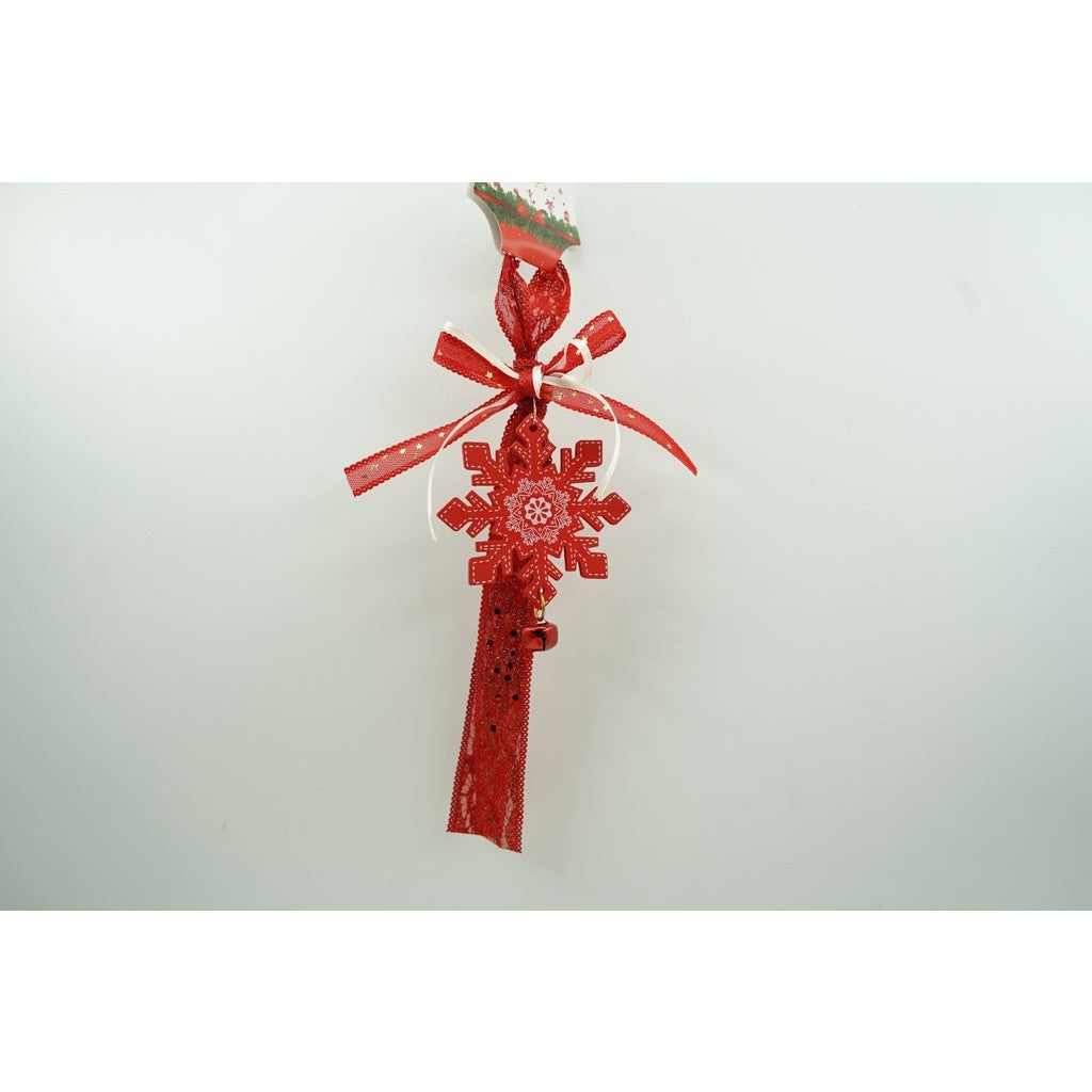 Ornament de brad fulg de nea, rosu, lemn, 25 cm