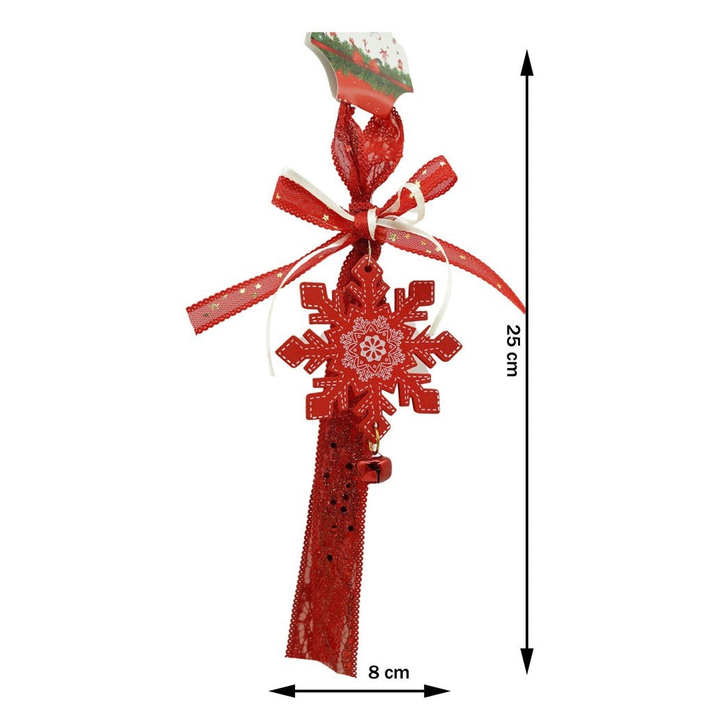 Ornament de brad fulg de nea, rosu, lemn, 25 cm