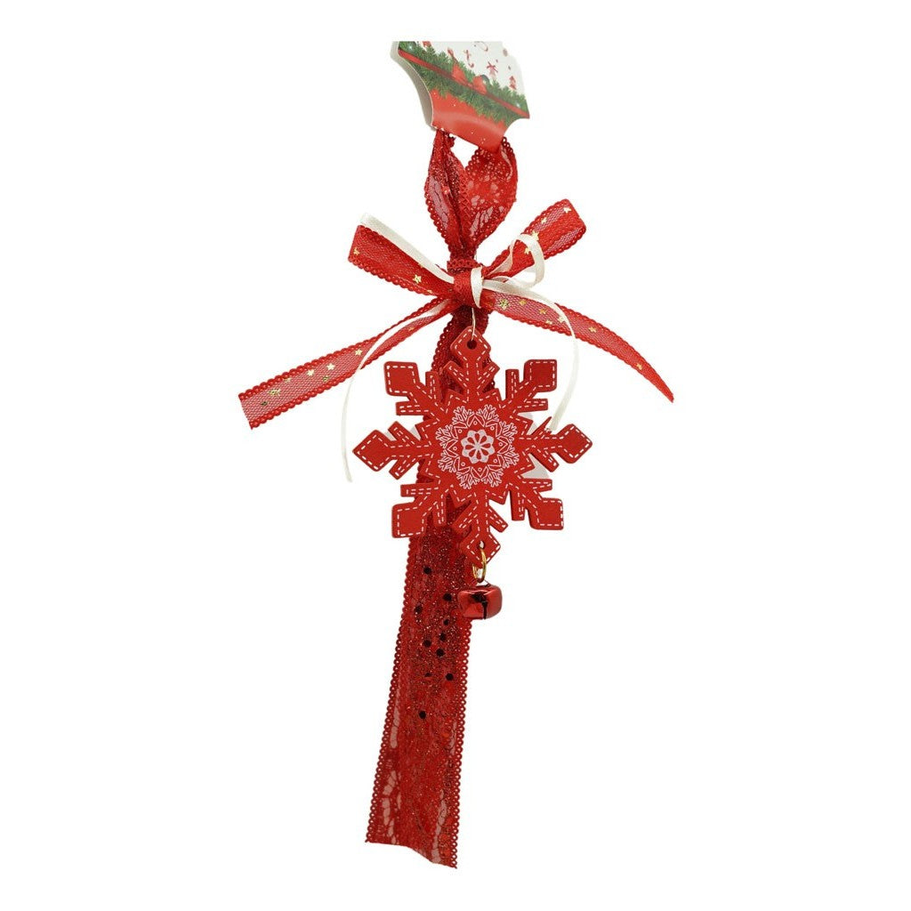Ornament de brad fulg de nea, rosu, lemn, 25 cm