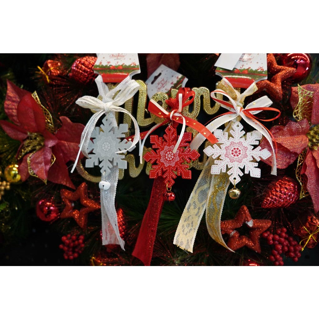 Ornament de brad fulg de nea, rosu, lemn, 25 cm