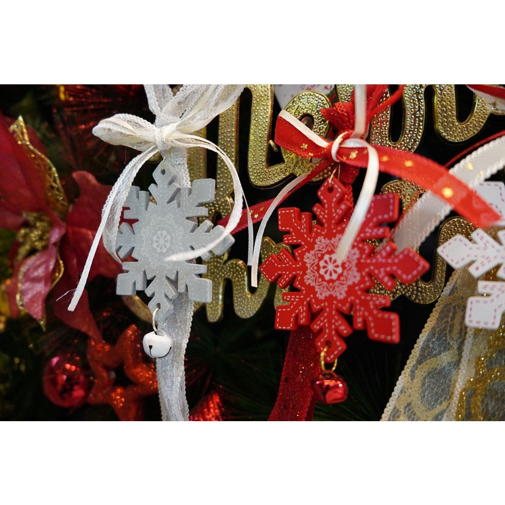 Ornament de brad fulg de nea, rosu, lemn, 25 cm