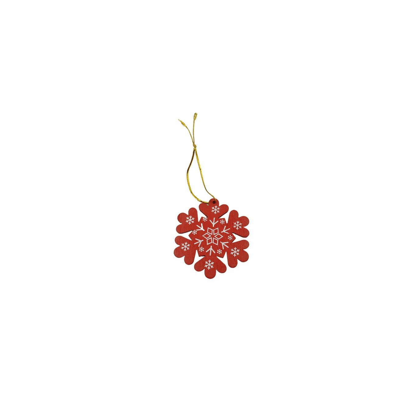 Ornament de brad fulg de nea, rosu, lemn, 7.5 cm