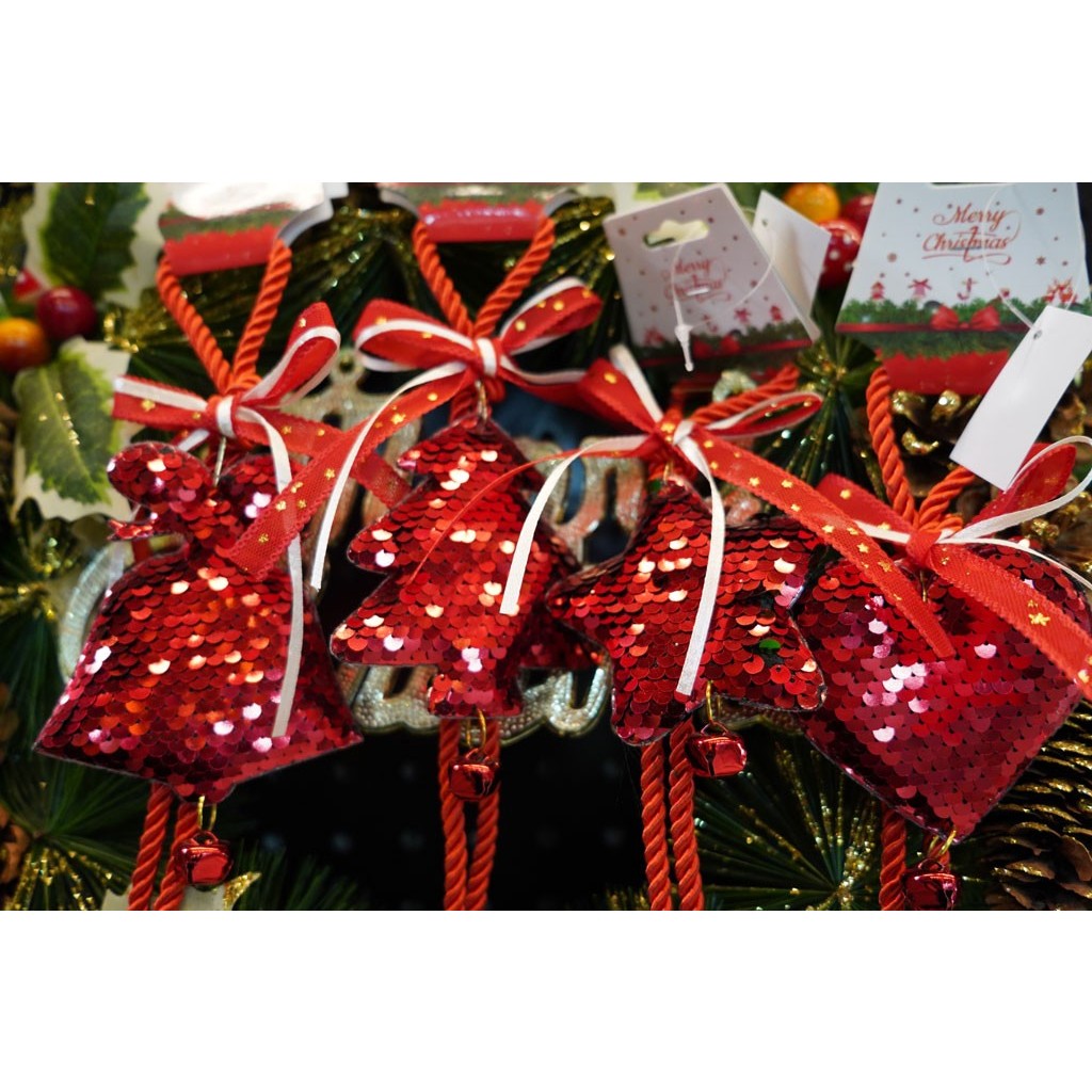 Ornament de brad inima cu paiete, rosu, lemn, 25 cm