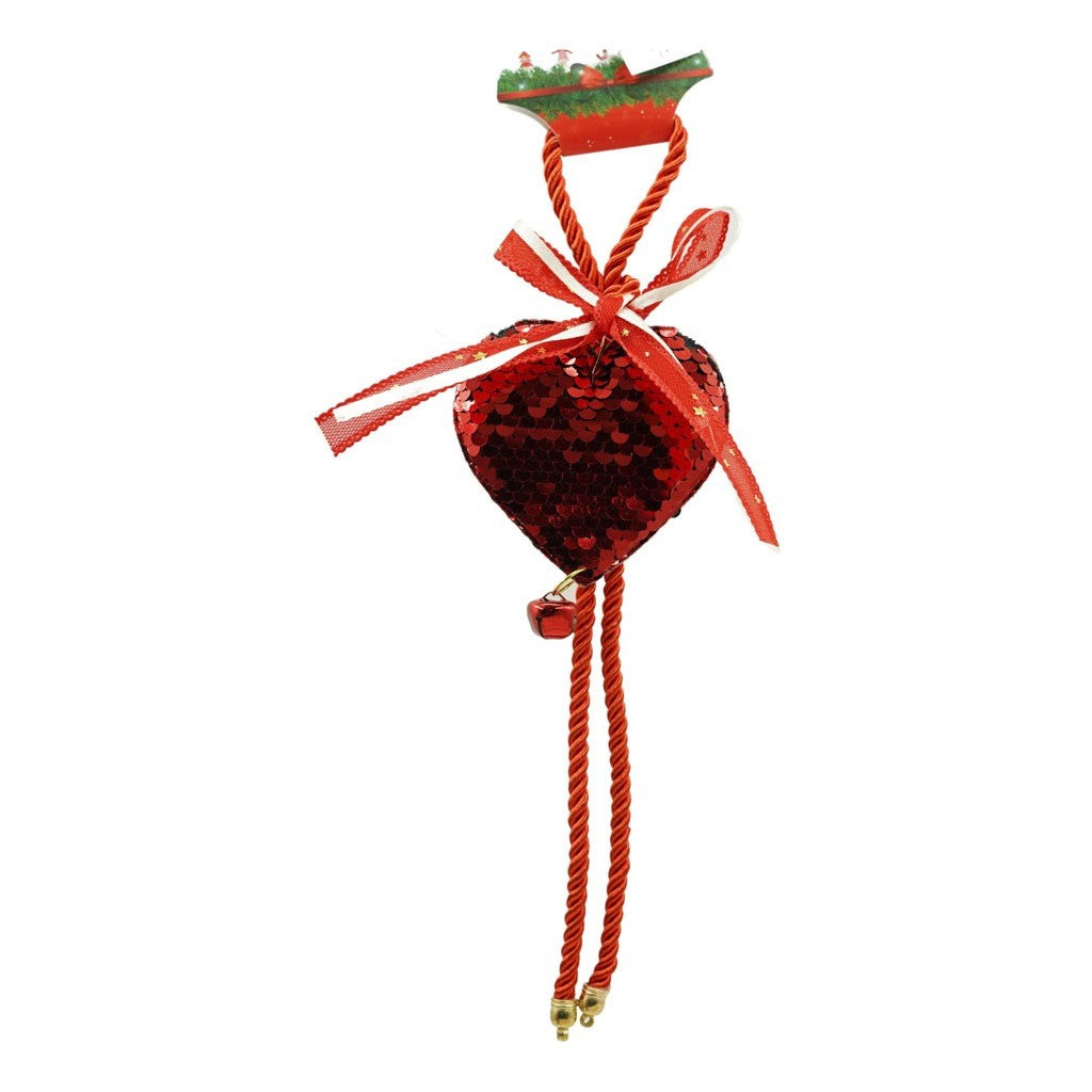 Ornament de brad inima cu paiete, rosu, lemn, 25 cm