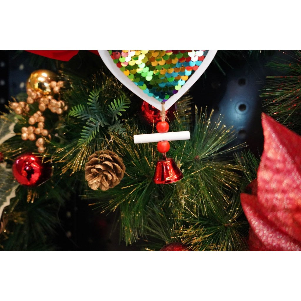 Ornament de brad inima din paiete, multicolor, lemn, 18 cm