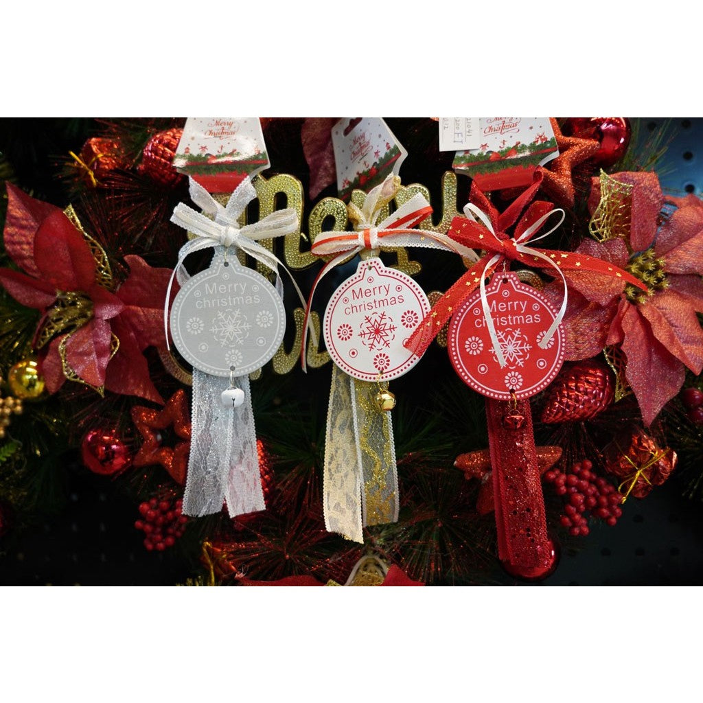 Ornament de brad medalion, alb, lemn, 25 cm