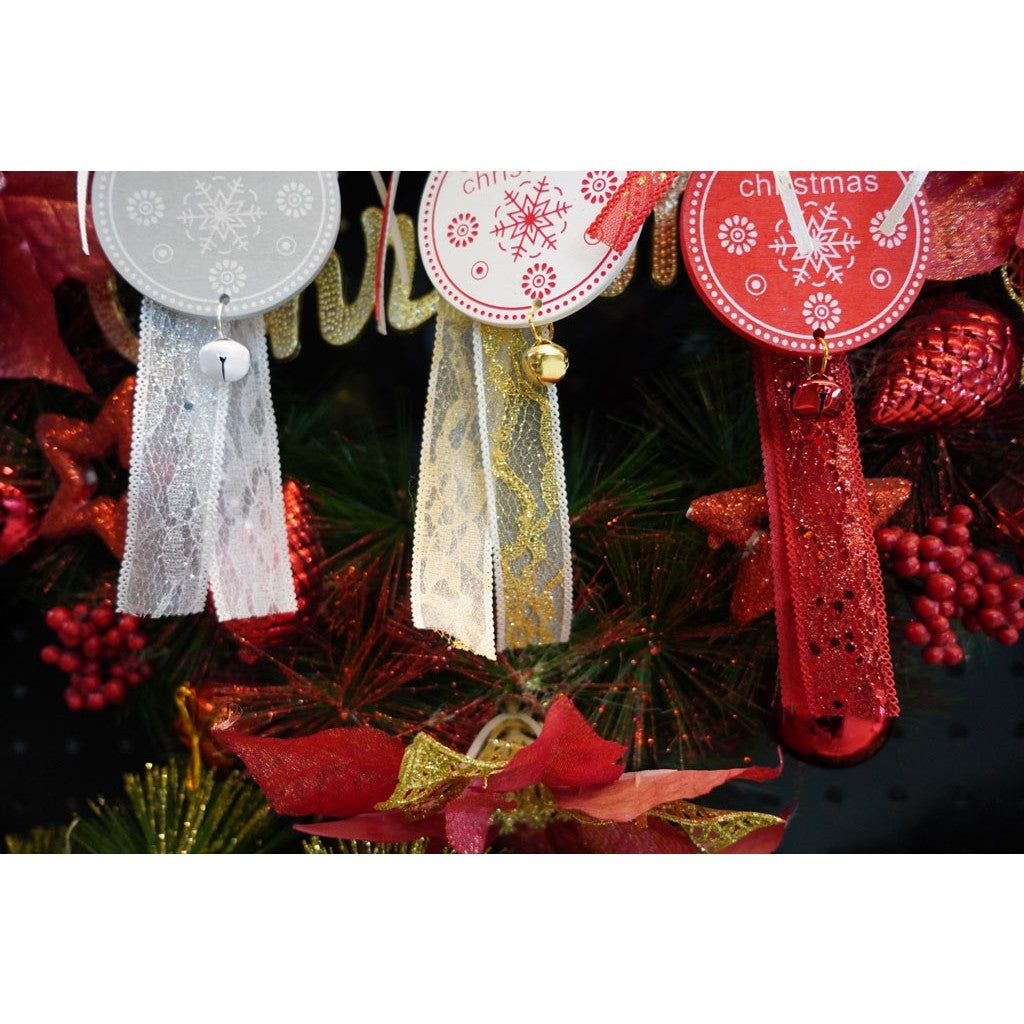 Ornament de brad medalion, alb, lemn, 25 cm