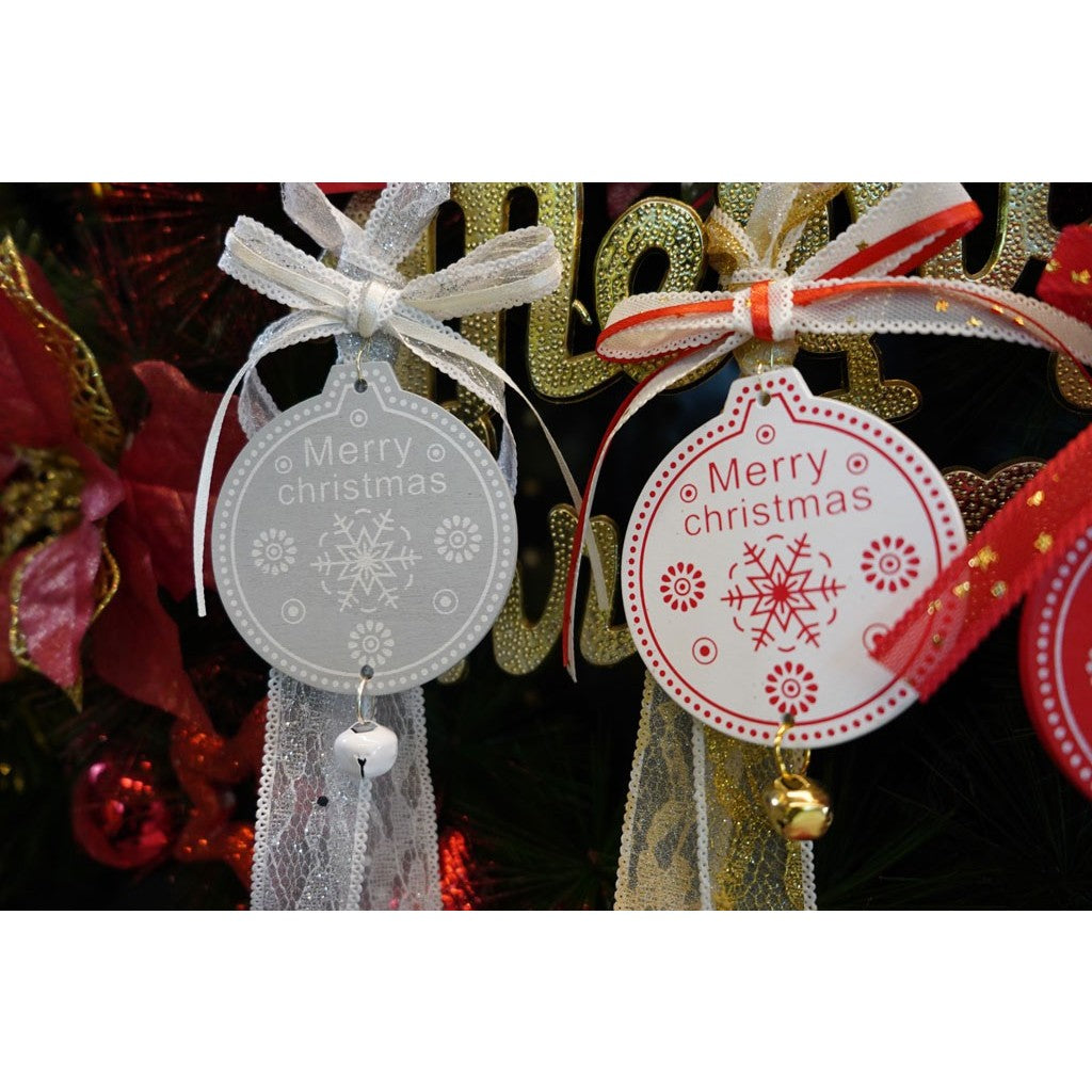 Ornament de brad medalion, gri, lemn, 25 cm