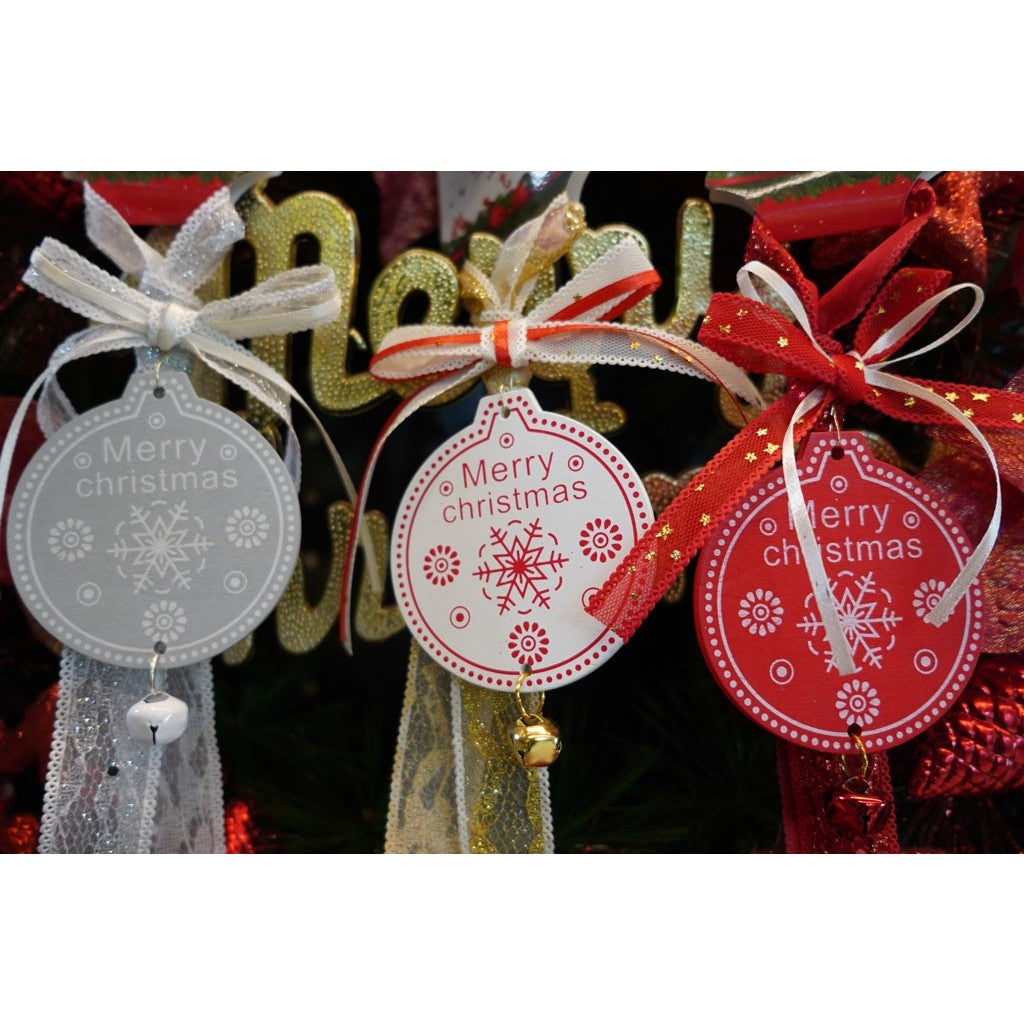 Ornament de brad medalion, rosu, lemn, 25 cm