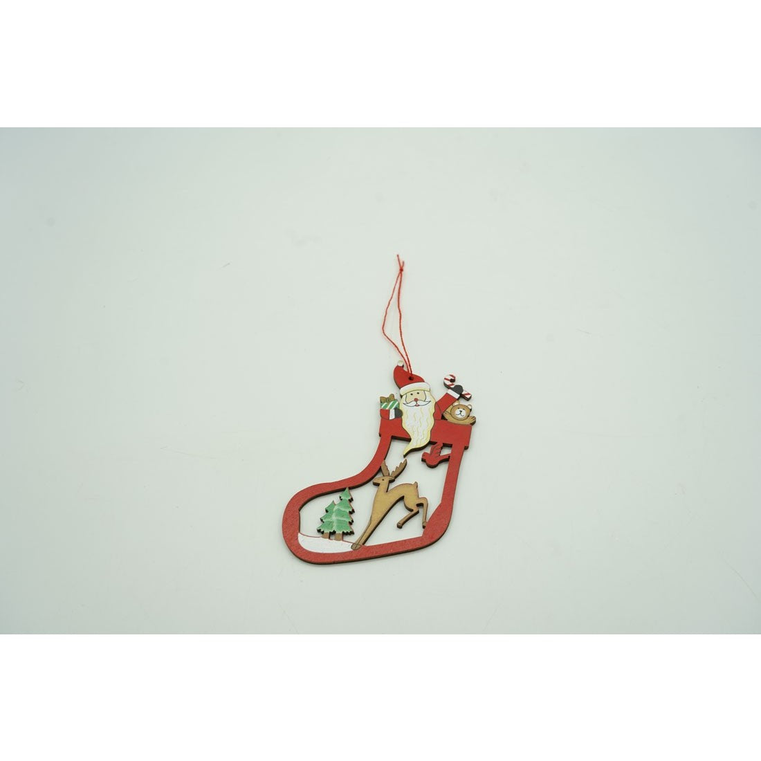 Ornament de brad Mos Craciun cu cerb, multicolor, lemn, 10 cm