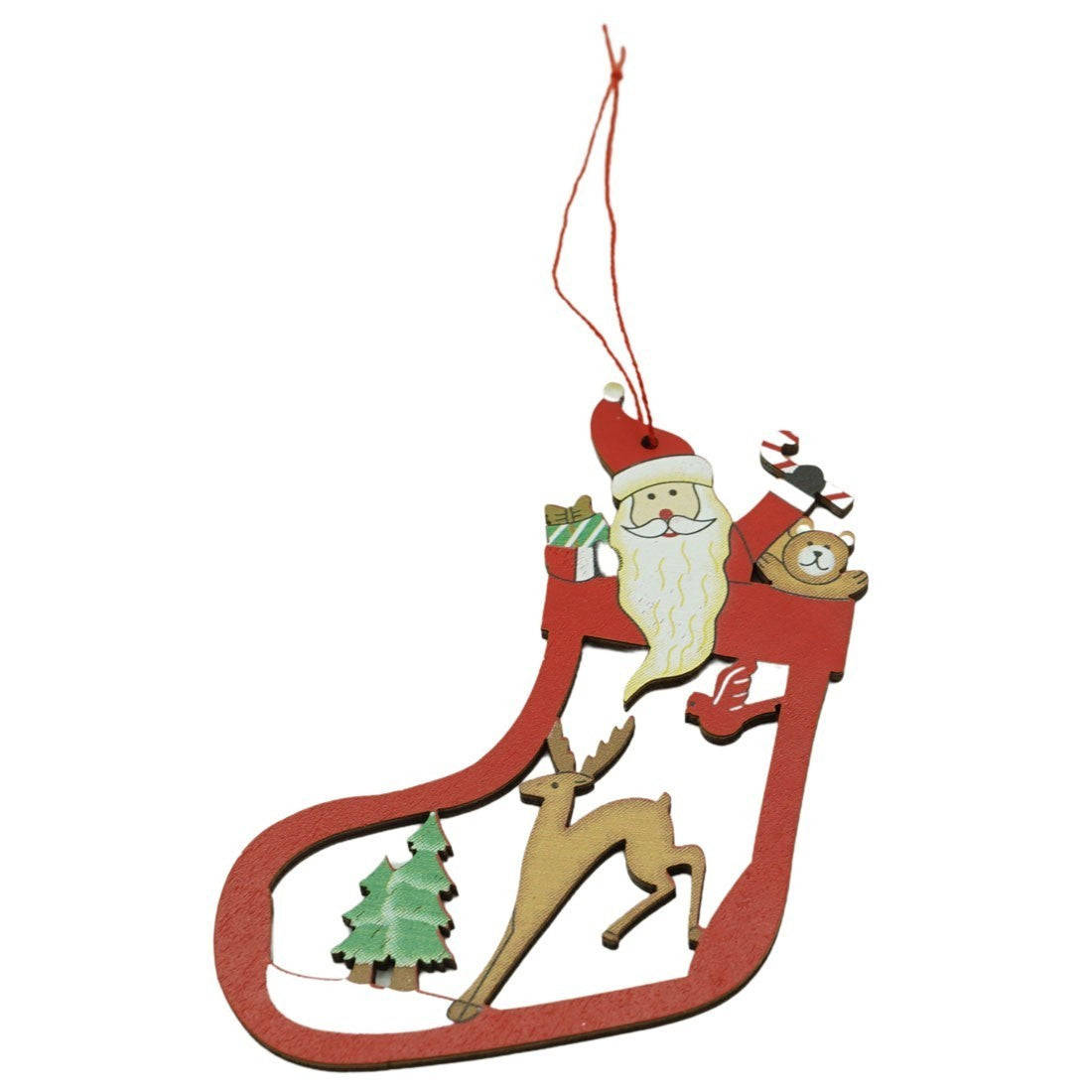 Ornament de brad Mos Craciun cu cerb, multicolor, lemn, 10 cm