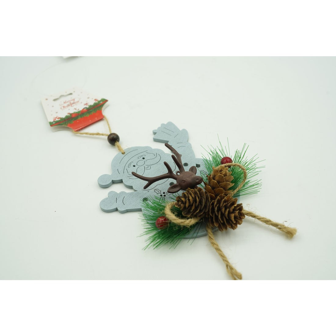 Ornament de brad Mos Craciun cu cerb, multicolor, lemn, 18 cm