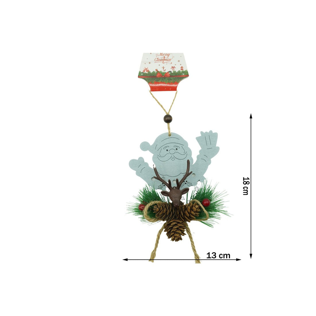 Ornament de brad Mos Craciun cu cerb, multicolor, lemn, 18 cm