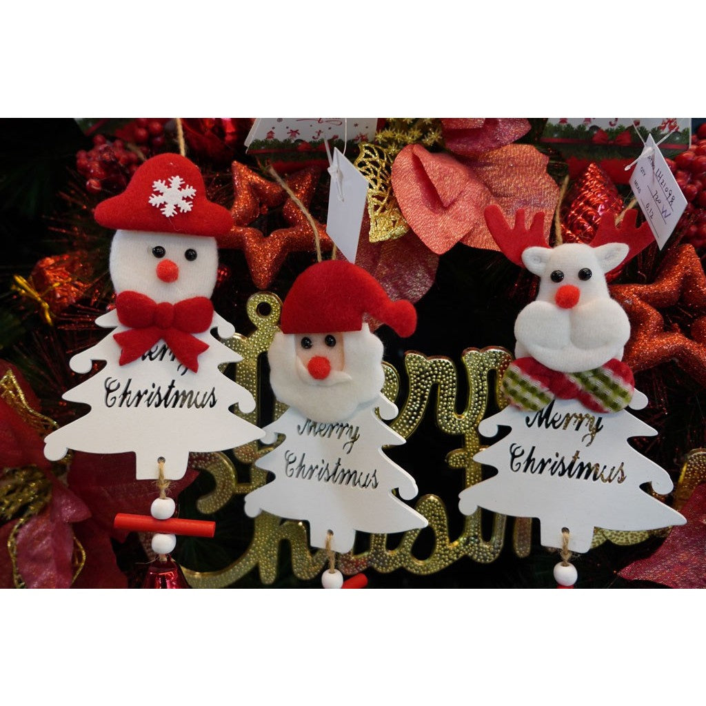 Ornament de brad mos craciun, alb, lemn, 20 cm