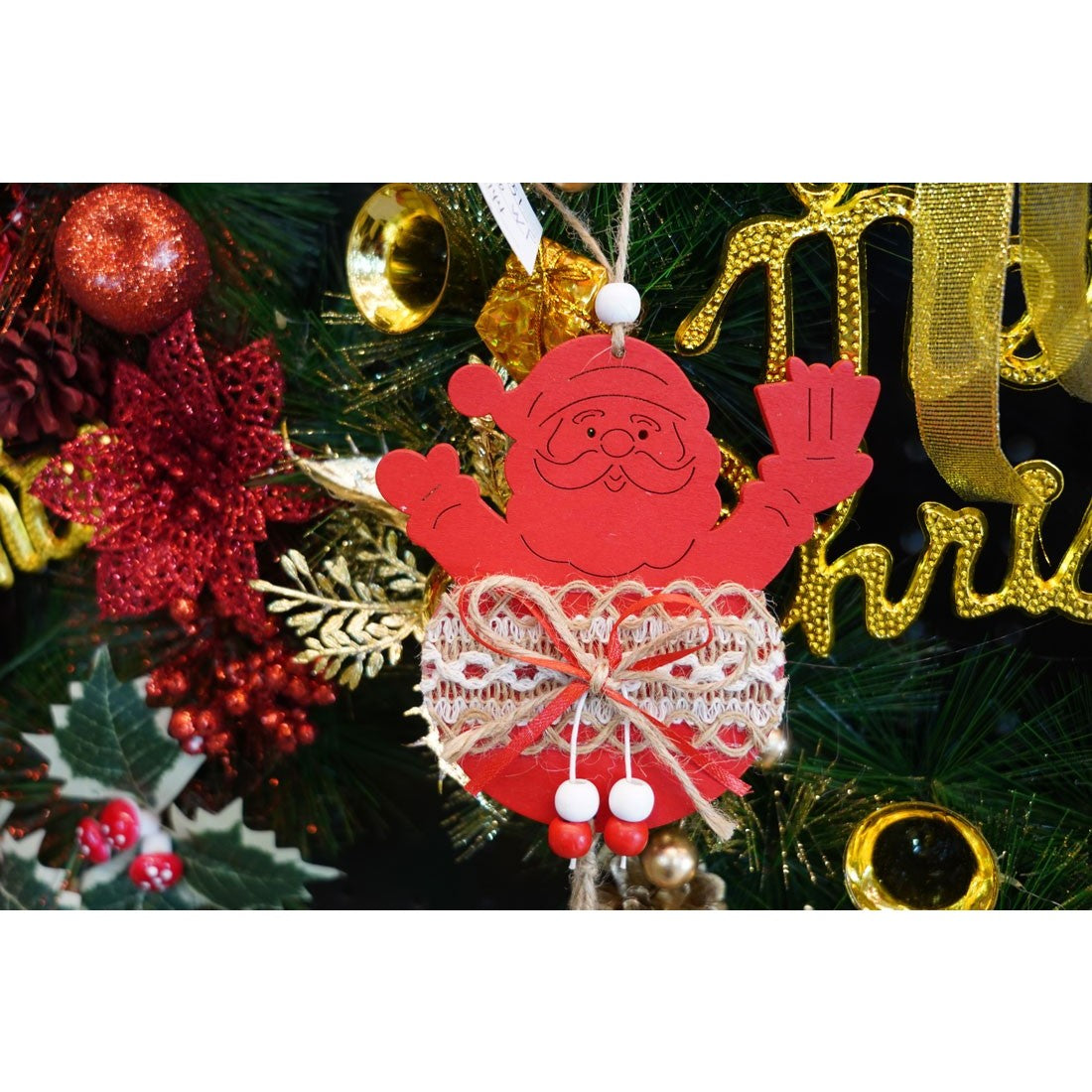 Ornament de brad Mos Craciun, rosu, lemn/textil, 36 cm