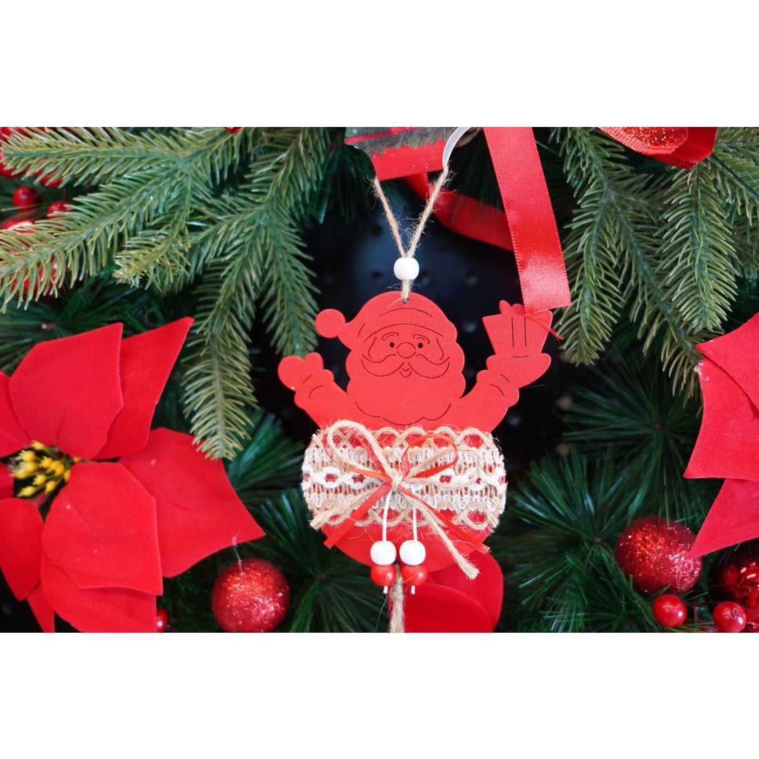 Ornament de brad Mos Craciun, rosu, lemn/textil, 36 cm