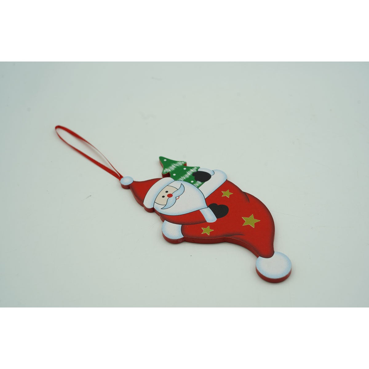 Ornament de brad Mos Craciun in caciula, rosu, lemn, 14 cm