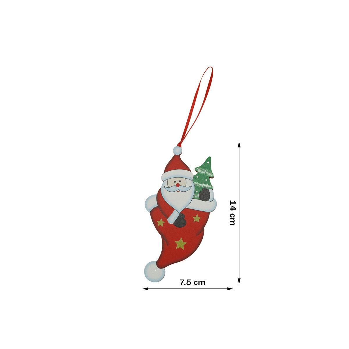 Ornament de brad Mos Craciun in caciula, rosu, lemn, 14 cm