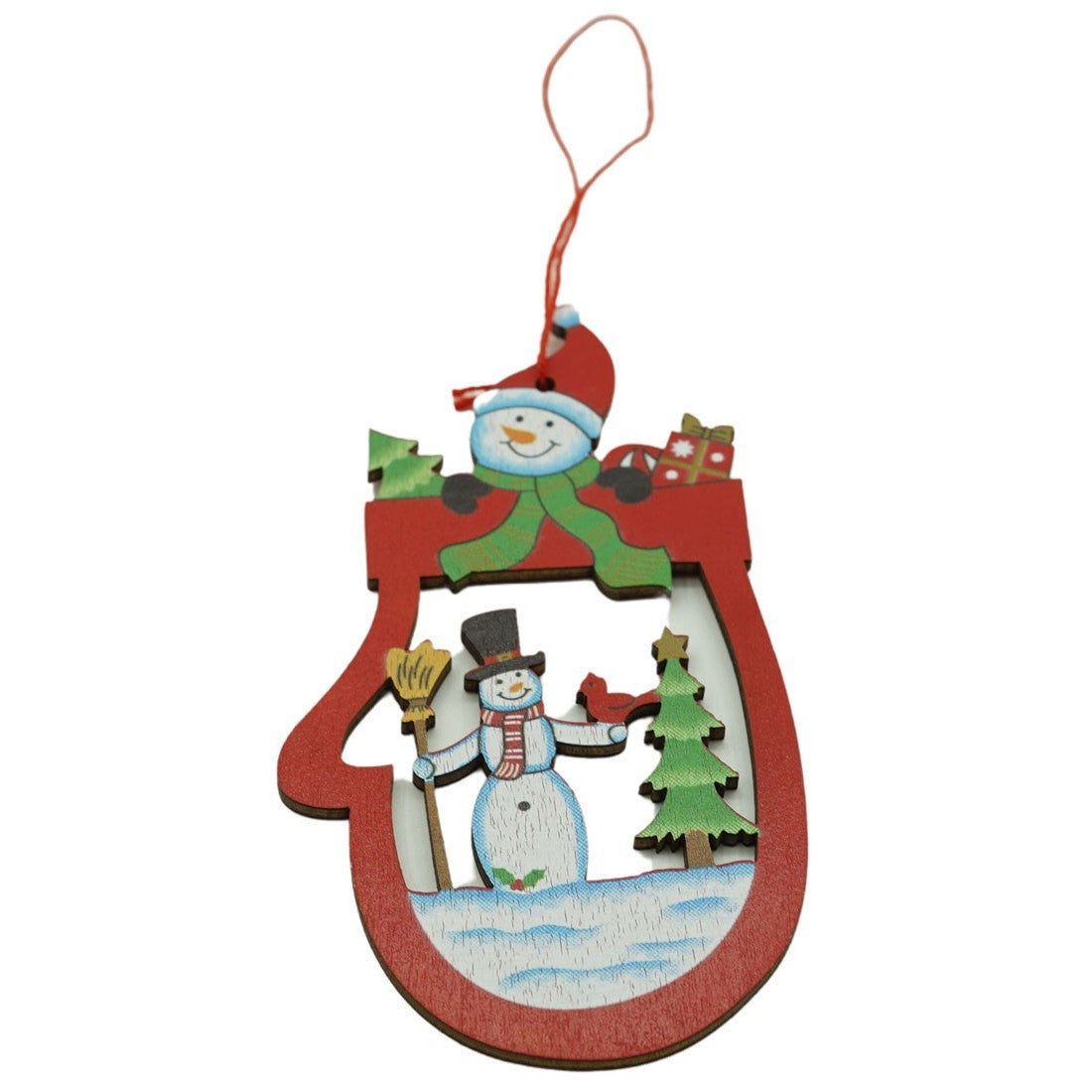 Ornament de brad oameni de zapada, multicolor, lemn, 10 cm