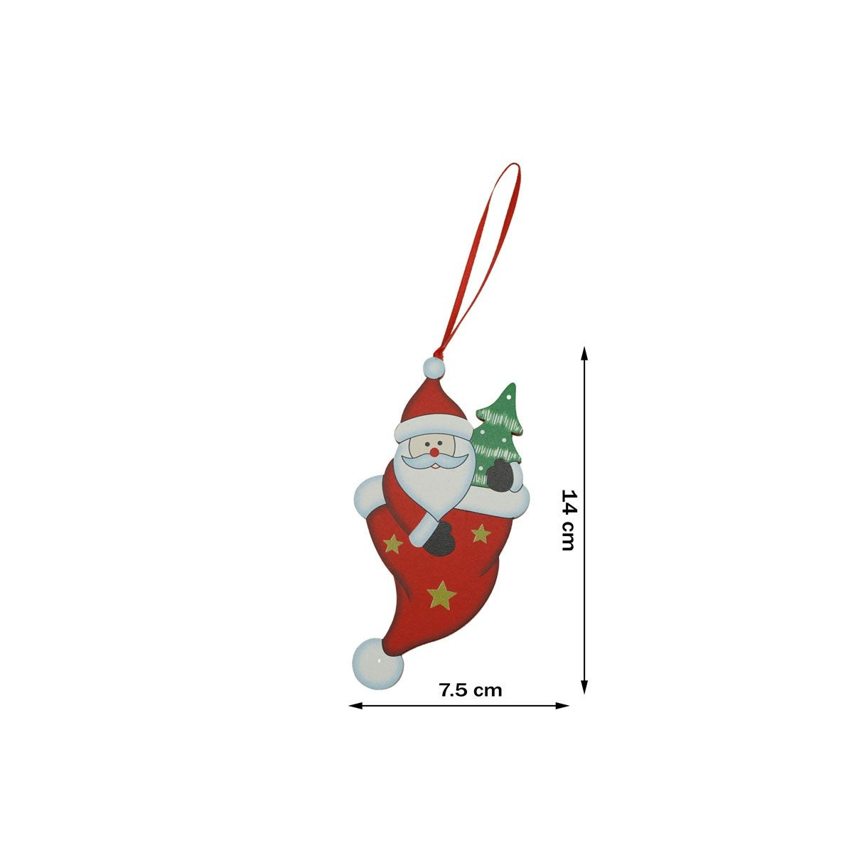 Ornament de brad om de zapada in ciorap, rosu, lemn, 14 cm