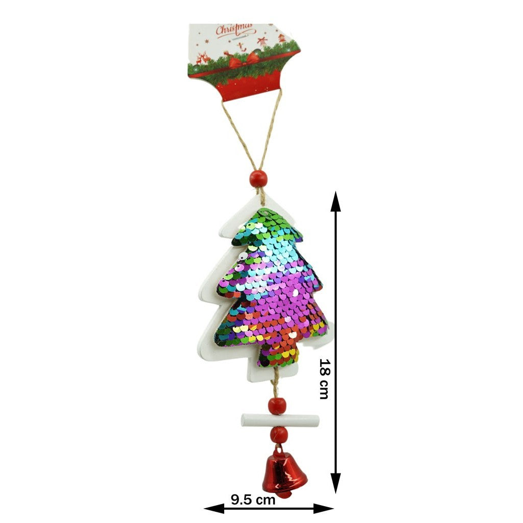 Ornament de brad pom de craciun din paiete, multicolor, lemn, 18 cm
