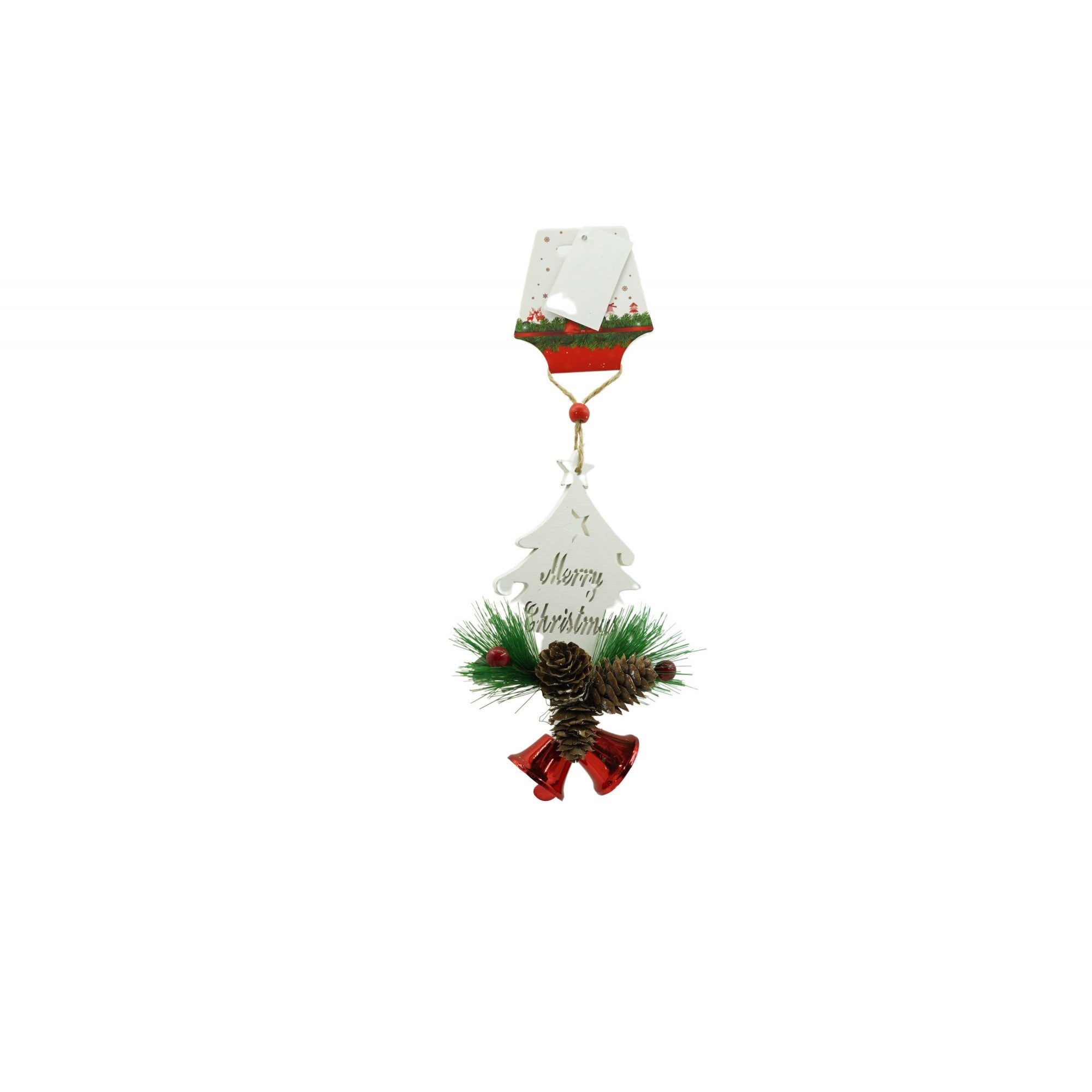 Ornament de brad pom de craciun, alb, lemn, 17 cm