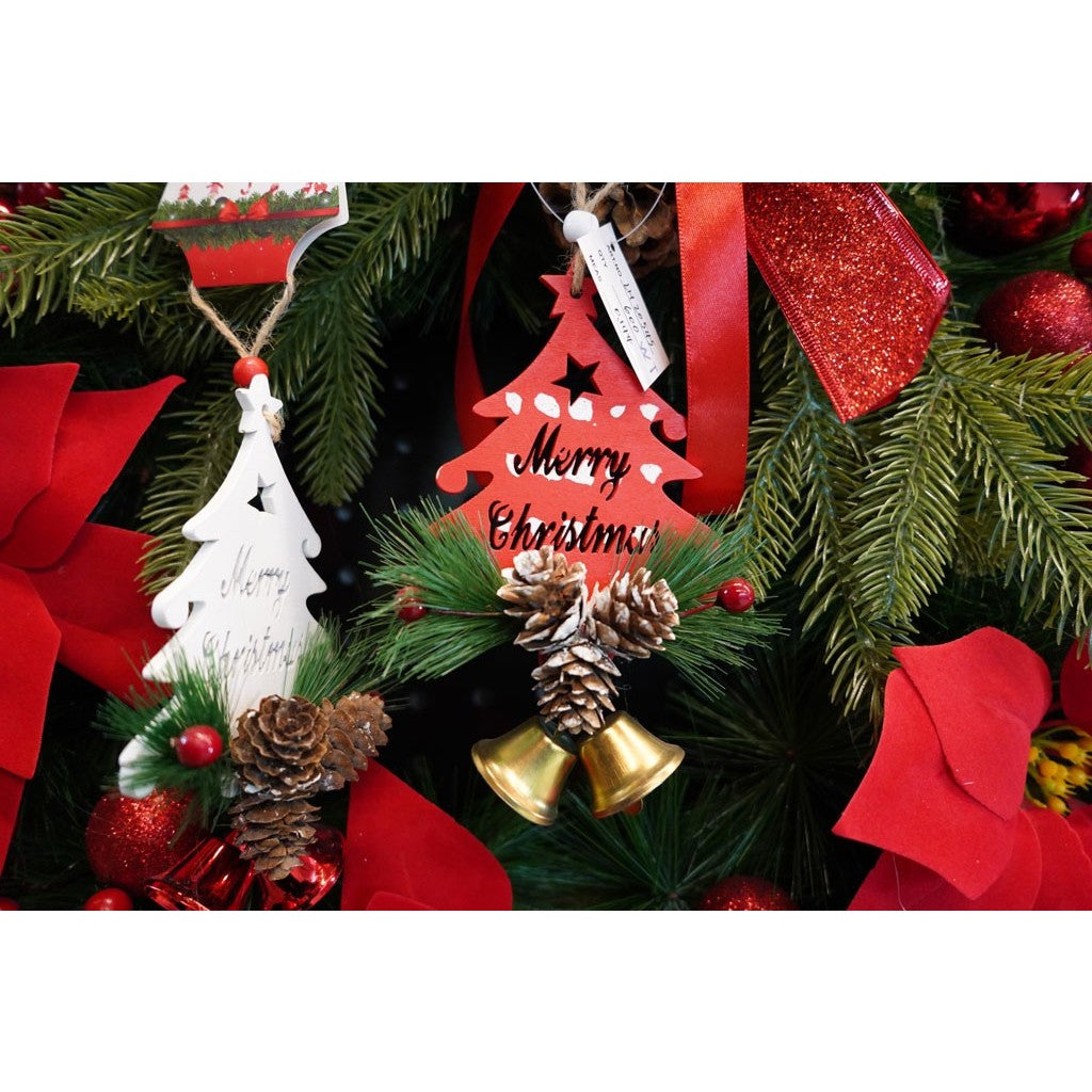 Ornament de brad pom de craciun, alb, lemn, 17 cm