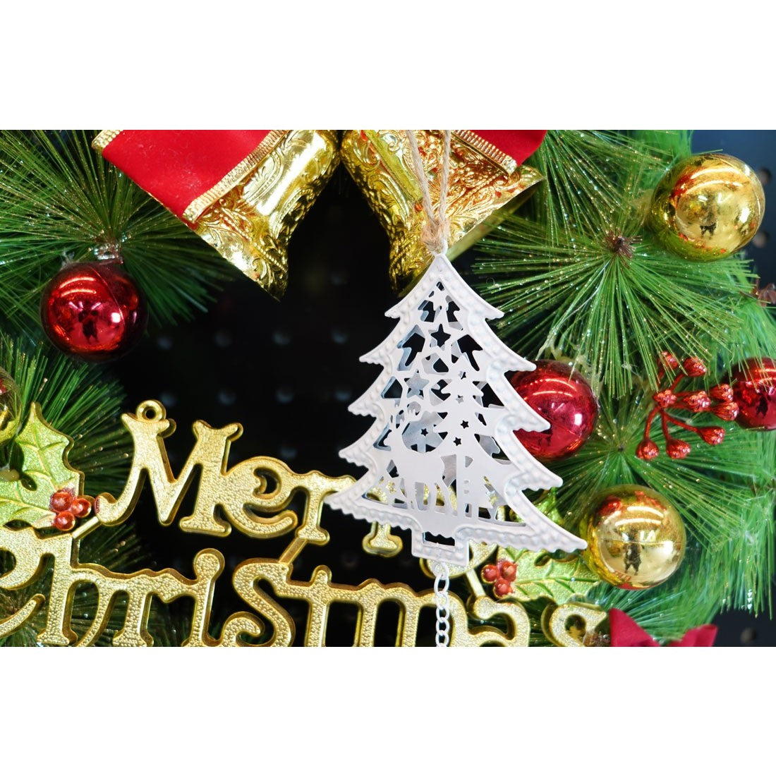 Ornament de brad pom de craciun, alb, metal, 20 cm