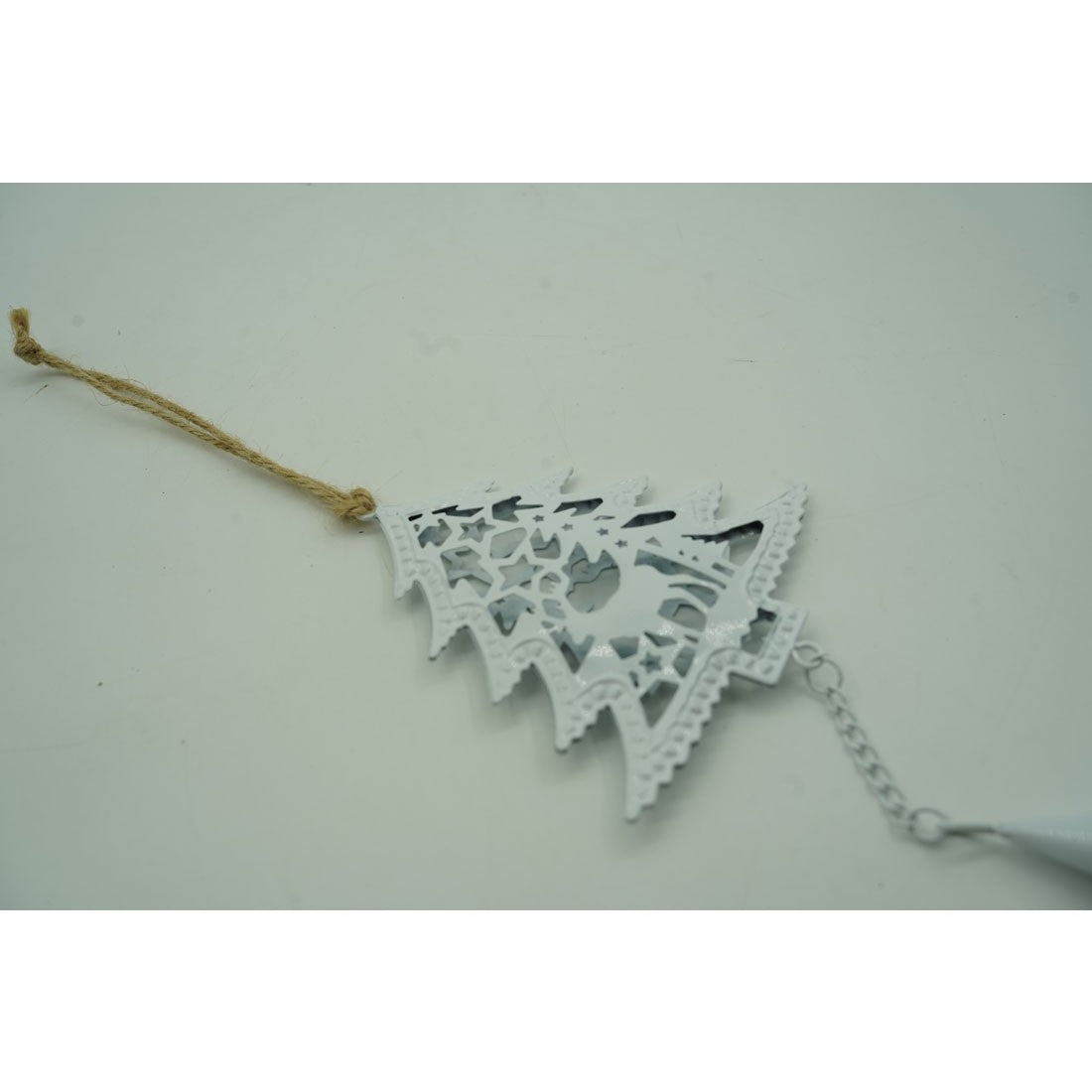 Ornament de brad pom de craciun, alb, metal, 20 cm