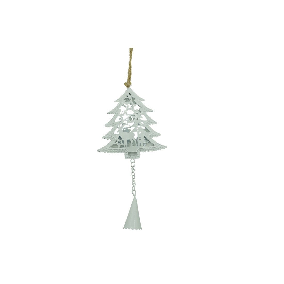 Ornament de brad pom de craciun, alb, metal, 20 cm