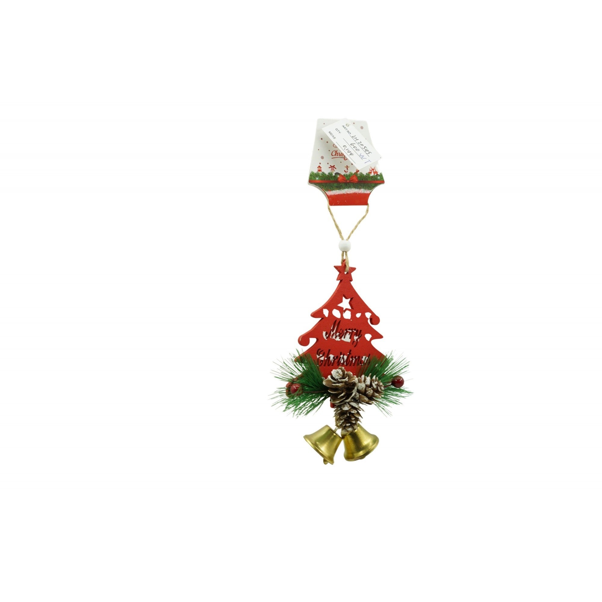 Ornament de brad pom de craciun, rosu, lemn, 17 cm