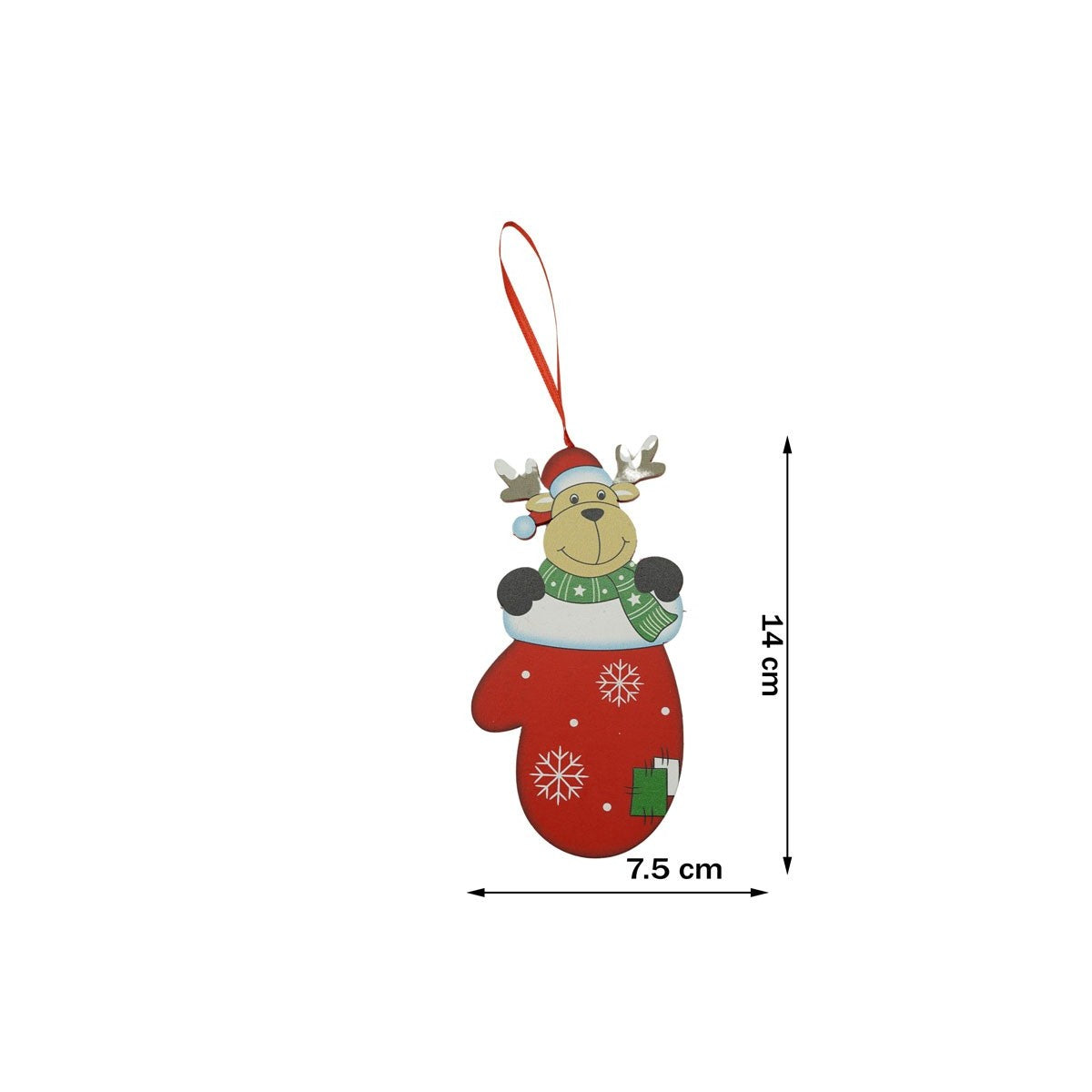 Ornament de brad ren in manusa, rosu, lemn, 14 cm