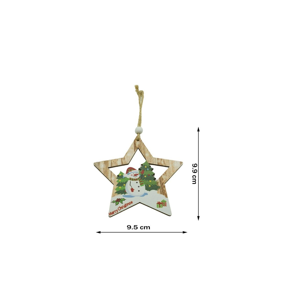 Ornament de brad stea cu om de zapada, multicolor, lemn, 9.9 cm