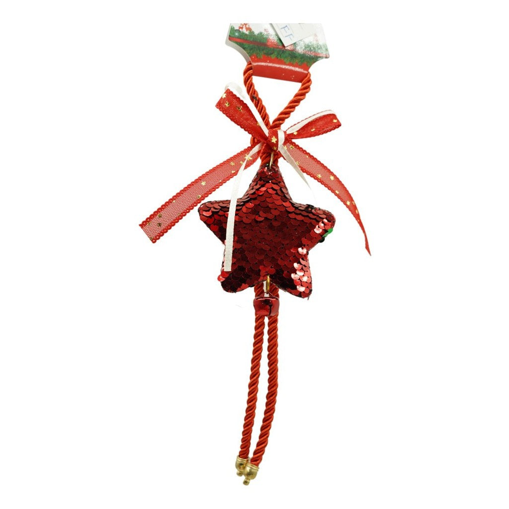 Ornament de brad stea cu paiete, rosu, lemn, 25 cm