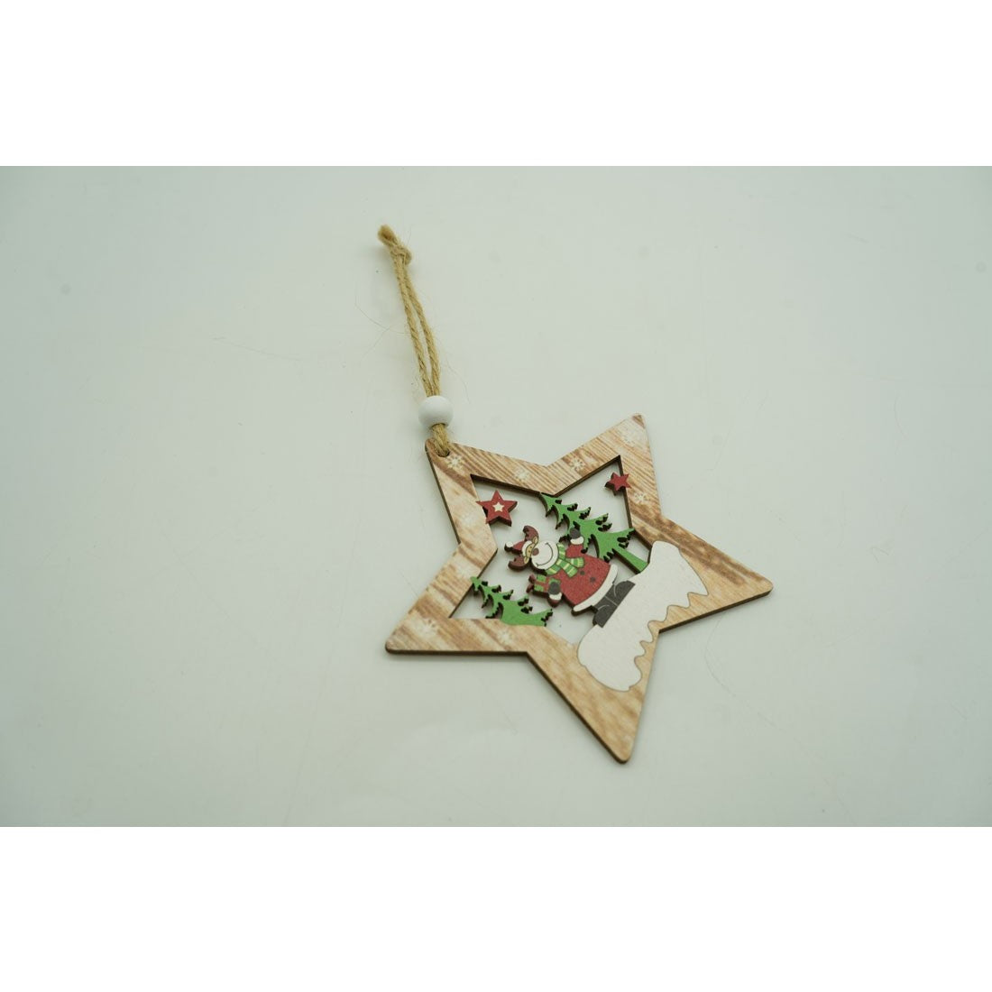 Ornament de brad stea cu ren, multicolor, lemn, 9.9 cm