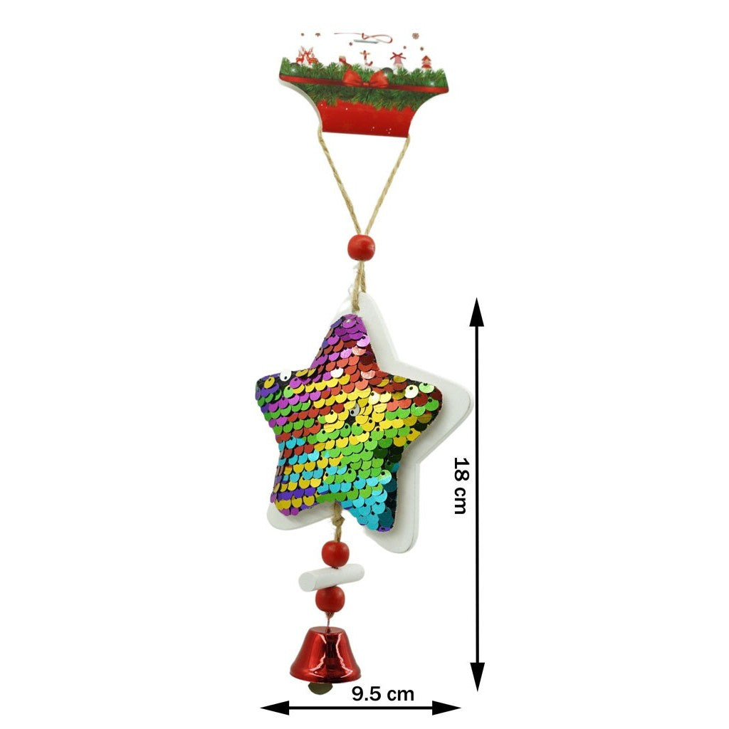 Ornament de brad stea din paiete, multicolor, lemn, 18 cm