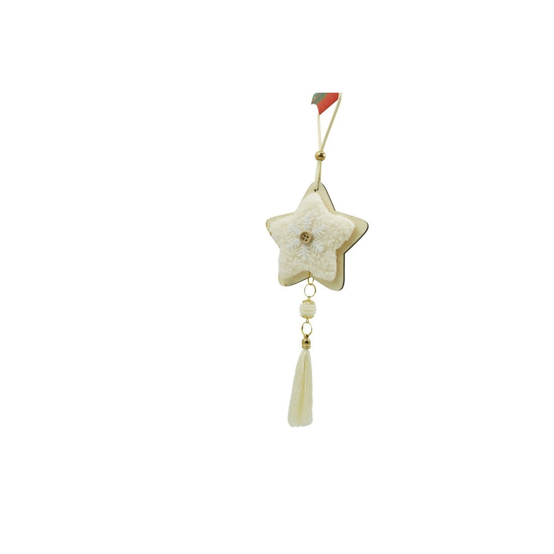 Ornament de brad stea, alb, lemn/textil, 25 cm
