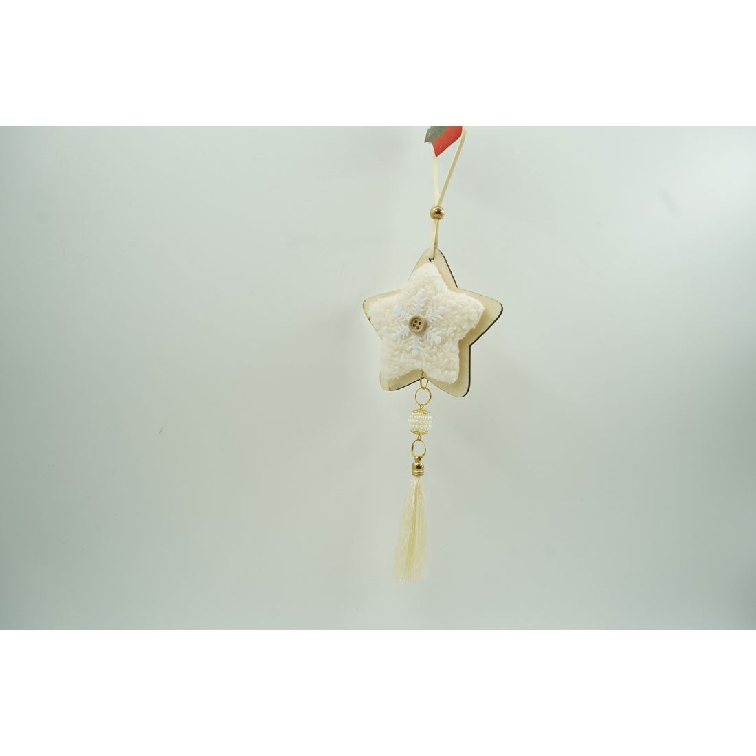 Ornament de brad stea, alb, lemn/textil, 25 cm