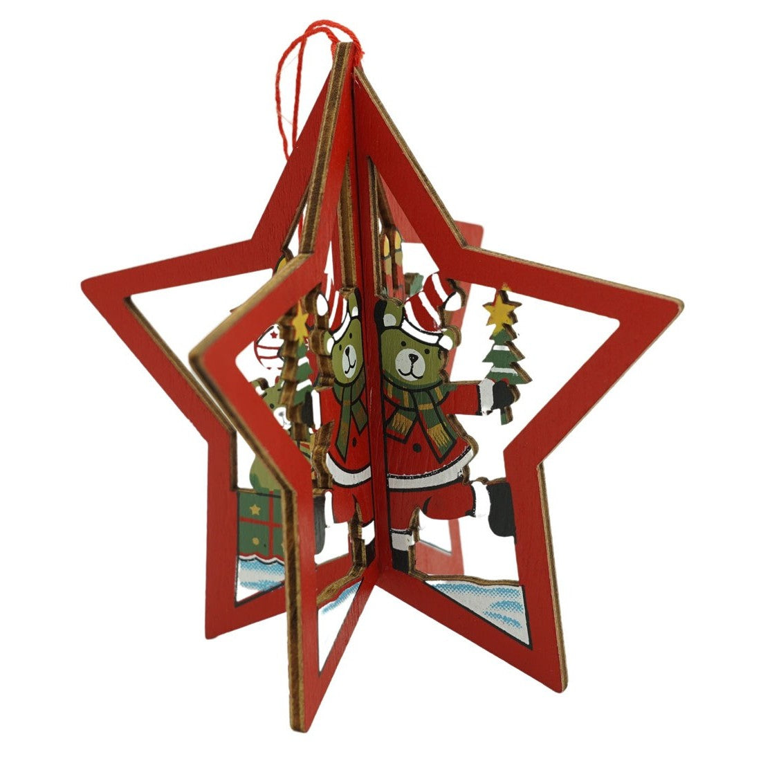 Ornament de brad stea, multicolor, lemn, 10.5x9.5 cm